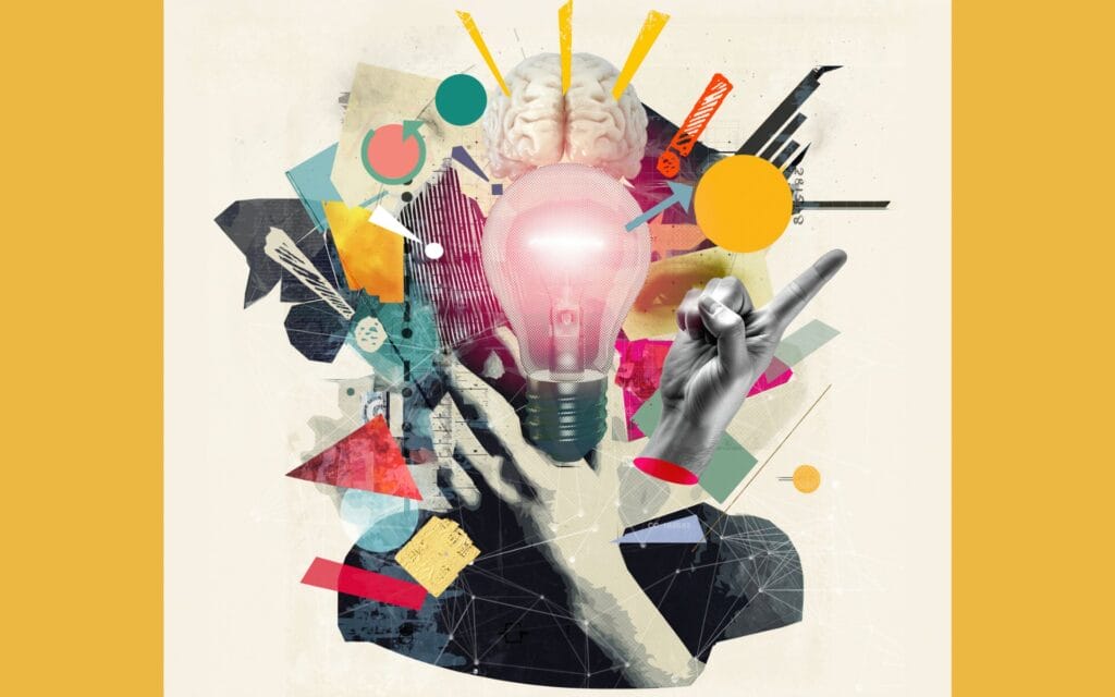 Concept of business ideas and startups. Strategic thinking in marketing, developing creative advertising campaigns, information, data analysis, creativity, brainstorming. Visual art collage design