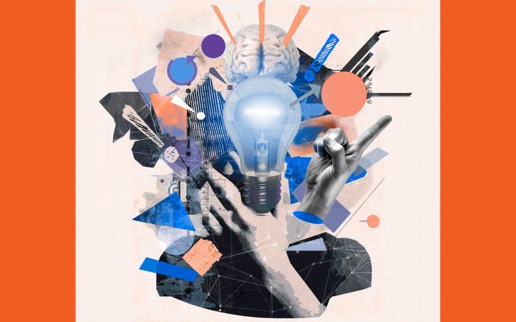 Concept of business ideas and startups. Strategic thinking in marketing, developing creative advertising campaigns, information, data analysis, creativity, brainstorming. Visual art collage design